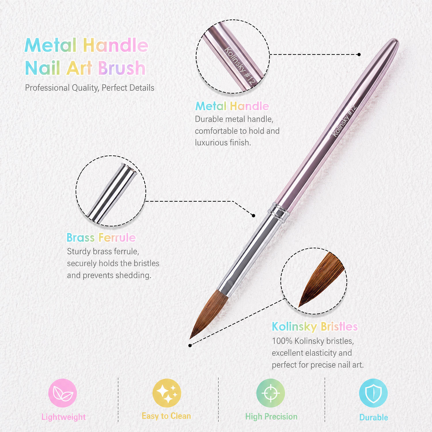 Size 6/8/10/12/14 Acrylic Nail Brush 100 % Kolinsky Custom logo Nude Pink Professional Nail Brush Nails Brush for Acrylic Only