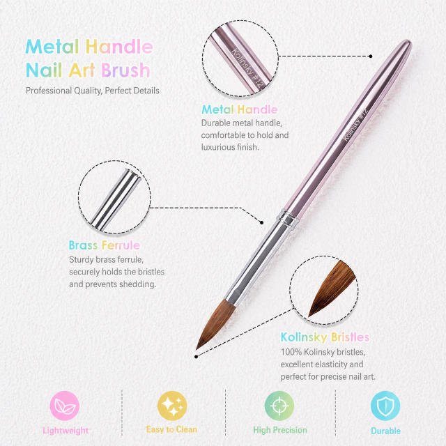 Size 6/8/10/12/14 Acrylic Nail Brush 100 % Kolinsky Custom logo Nude Pink Professional Nail Brush Nails Brush for Acrylic Only