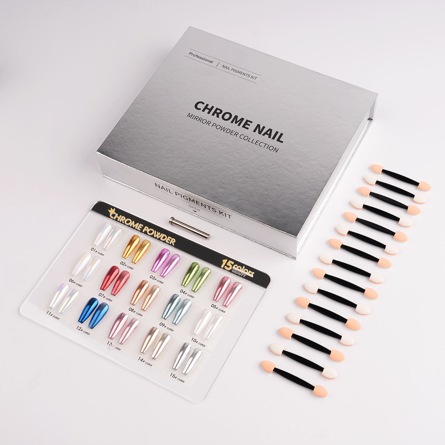 15 Colors Chrome Nails Powder Set With Package Box
