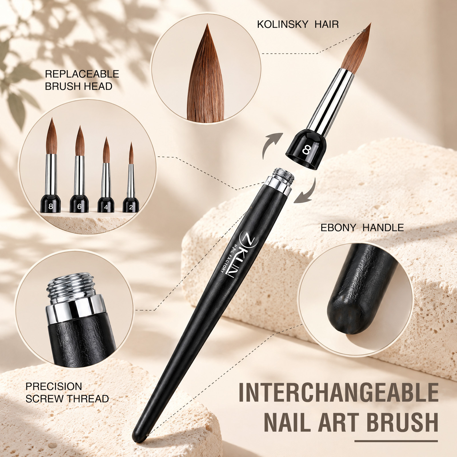 Multi-Head Interchangeable Kolinsky Nail Art Brush