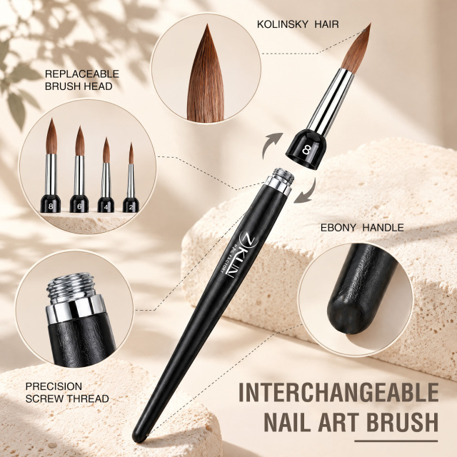 Multi-Head Interchangeable Kolinsky Nail Art Brush
