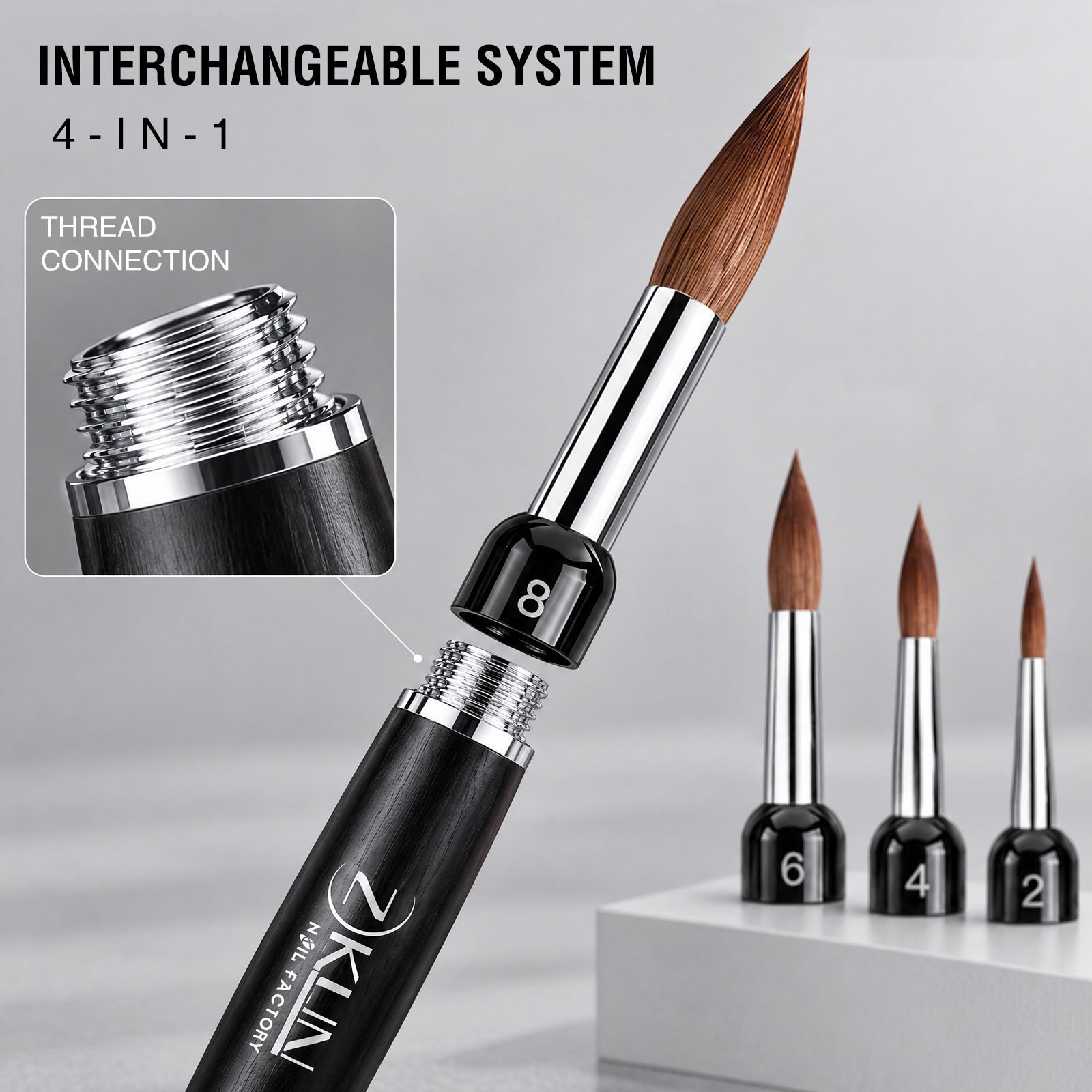 Multi-Head Interchangeable Kolinsky Nail Art Brush