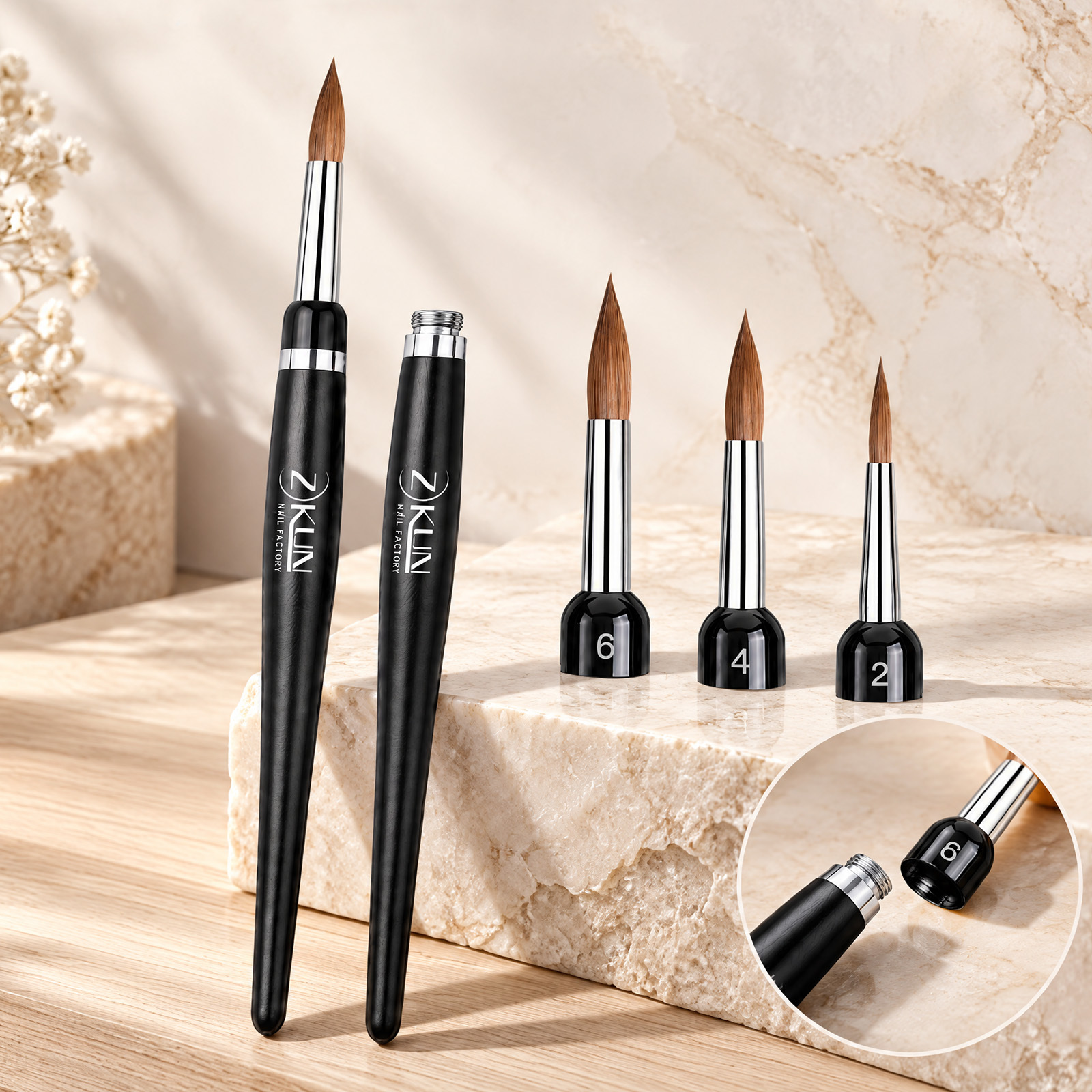 Multi-Head Interchangeable Kolinsky Nail Art Brush