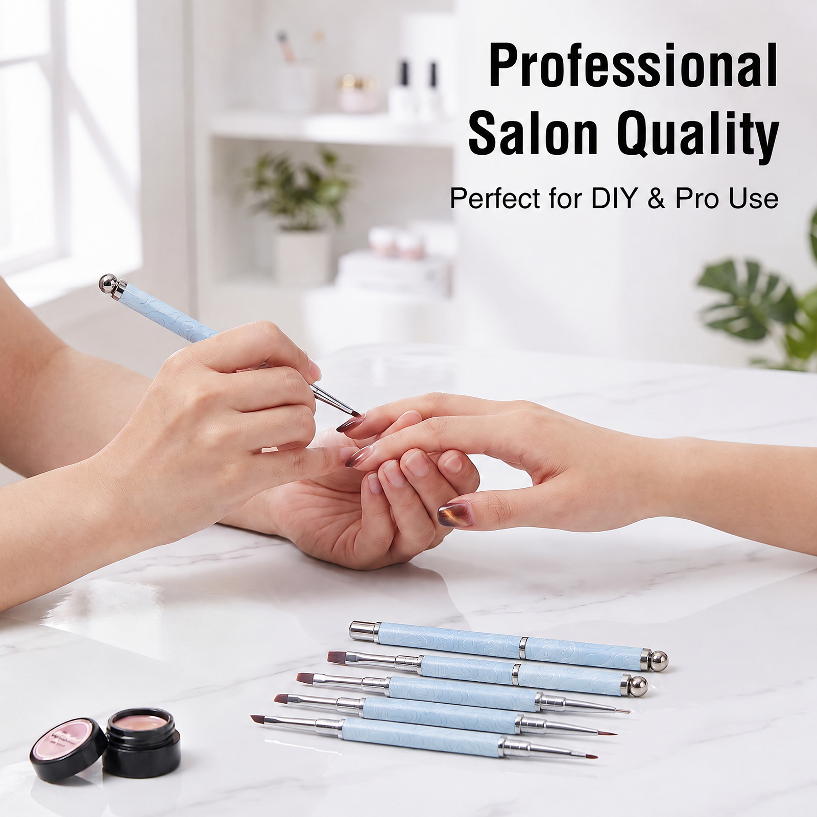 2026 New Cat EyeMagnetic Nail Brush Kit 5Pcs Custom Logo Replaceable Double Headed Nails Brush Magnetic