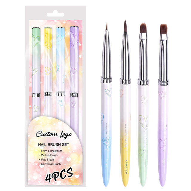 4Pcs Nail Gel Brush Set With Case Liner Detail Design Brushes for Acrylic and Poly Gel French Tip Nail Art Kits Supplies