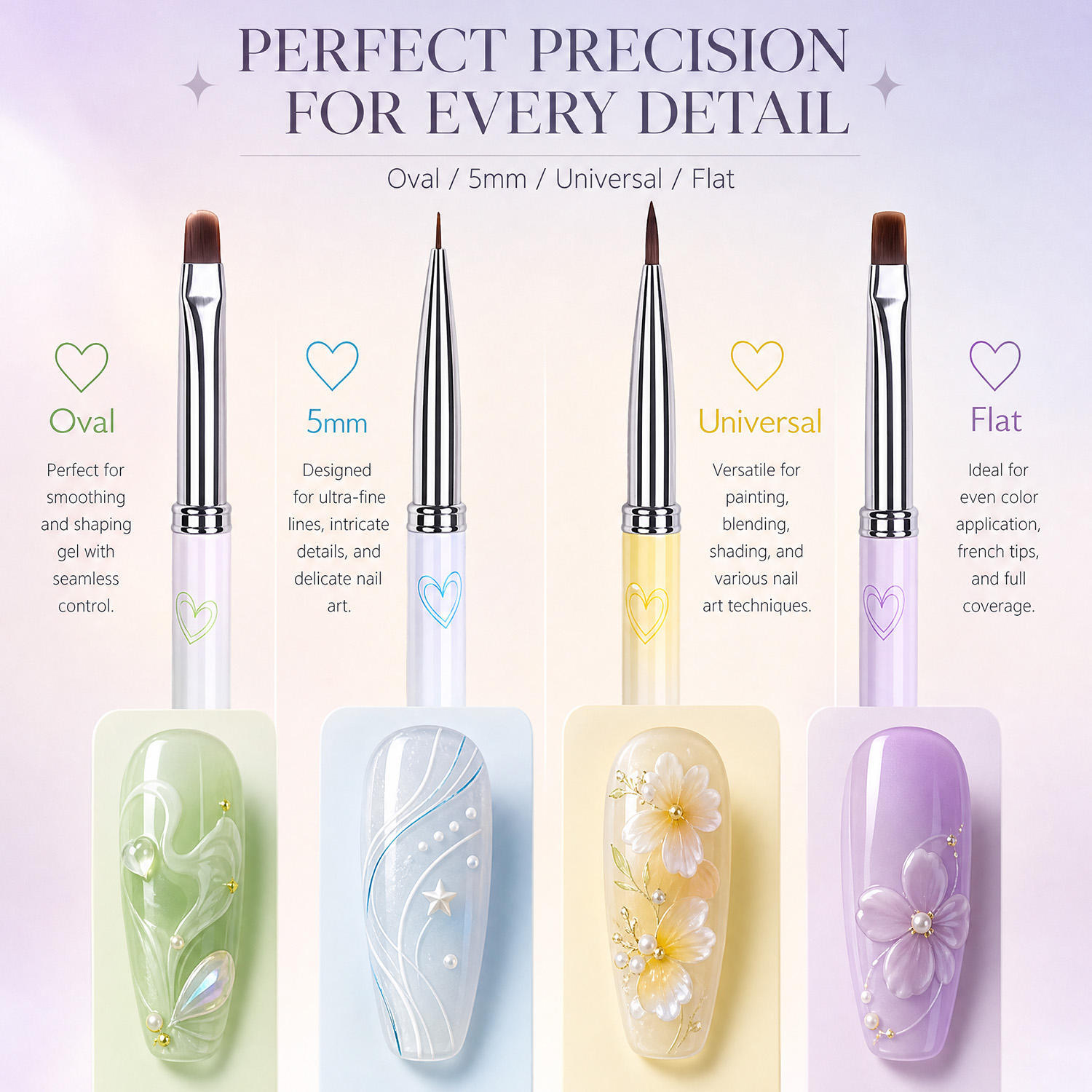 4Pcs Nail Gel Brush Set With Case Liner Detail Design Brushes for Acrylic and Poly Gel French Tip Nail Art Kits Supplies