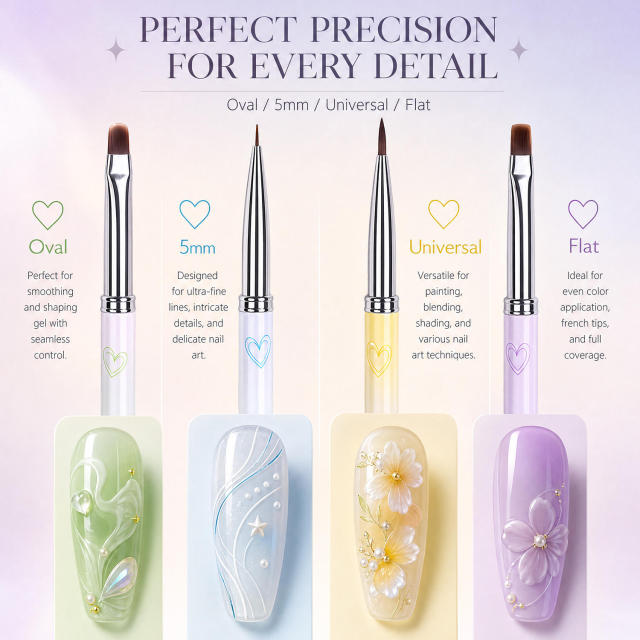4Pcs Nail Gel Brush Set With Case Liner Detail Design Brushes for Acrylic and Poly Gel French Tip Nail Art Kits Supplies