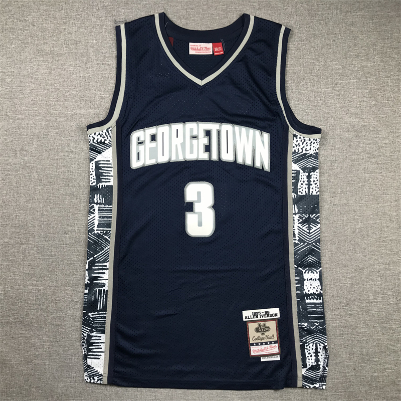 Men's NCAA Georgetown Hoyas #3 Allen Iverson Mitchell & Ness Navy Swingman Jersey