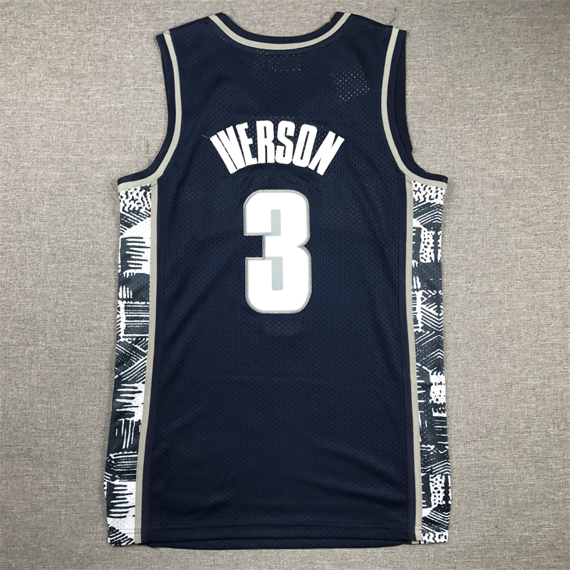 Men's NCAA Georgetown Hoyas #3 Allen Iverson Mitchell & Ness Navy Swingman Jersey