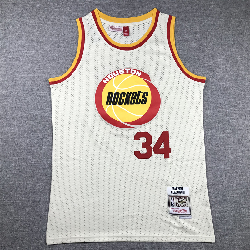 Men's NBA Houston Rockets #34 Hakeem Olajuwon Mitchell & Ness Chainstitch Swingman Jersey