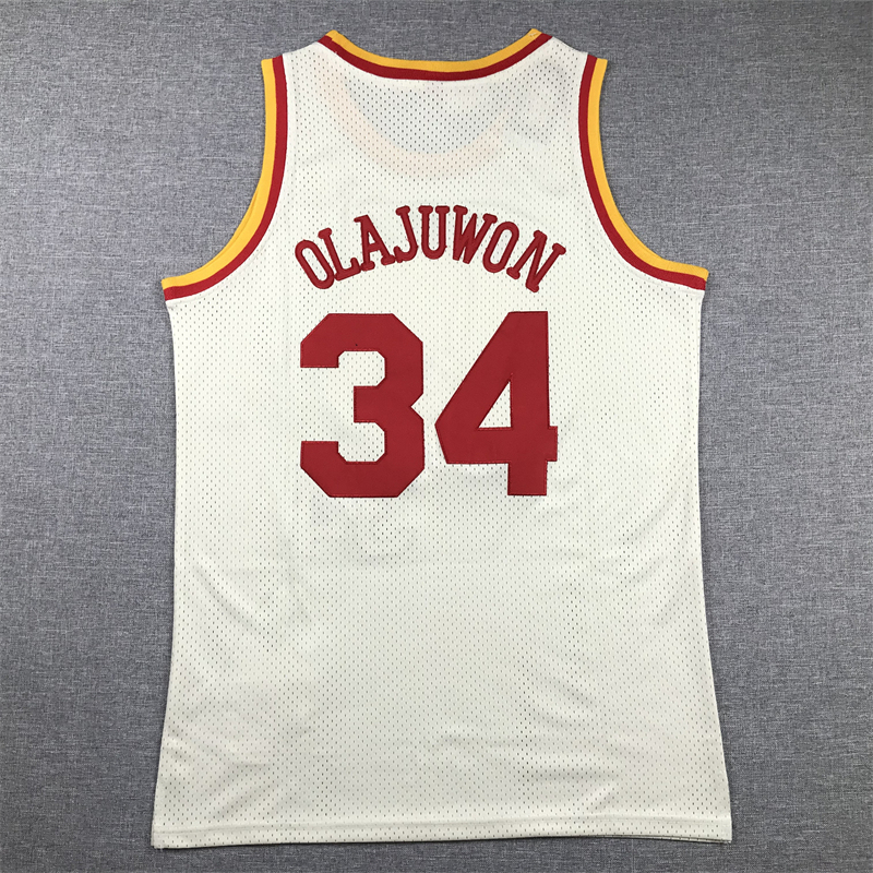 Men's NBA Houston Rockets #34 Hakeem Olajuwon Mitchell & Ness Chainstitch Swingman Jersey