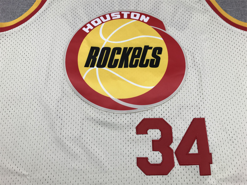 Men's NBA Houston Rockets #34 Hakeem Olajuwon Mitchell & Ness Chainstitch Swingman Jersey