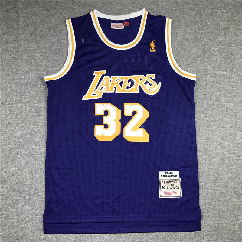 Men's NBA 1984-85 Los Angeles Lakers #32 Earvin Johnson Mitchell & Ness Purple Swingman Jersey