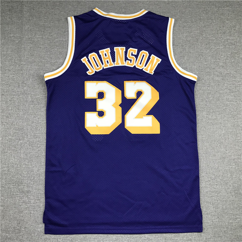 Men's NBA 1984-85 Los Angeles Lakers #32 Earvin Johnson Mitchell & Ness Purple Swingman Jersey