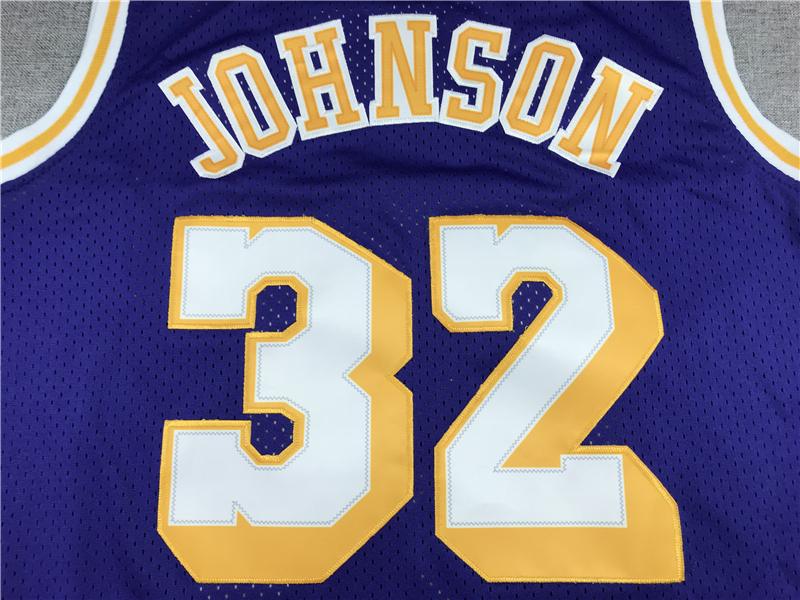 Men's NBA 1984-85 Los Angeles Lakers #32 Earvin Johnson Mitchell & Ness Purple Swingman Jersey