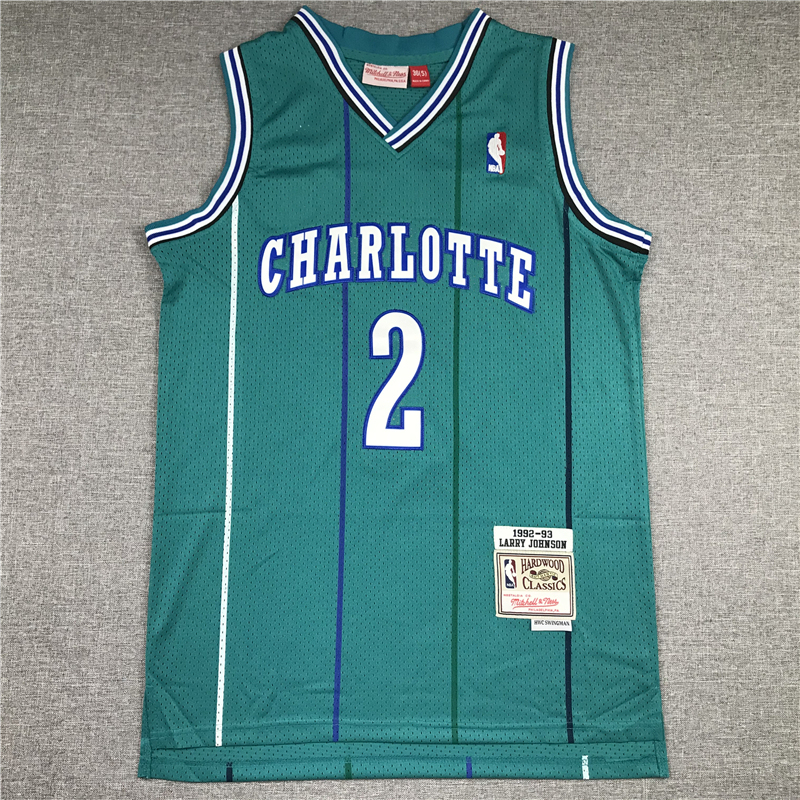 Men's NBA 1992-93 Charlotte Hornets #2 Larry Johnson Mitchell & Ness Throwback Swingman Jersey