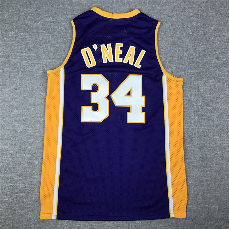 Men's NBA Los Angeles Lakers #34 Shaquille O’Neal Mitchell & Ness 1999-00 Swingman Away Jersey