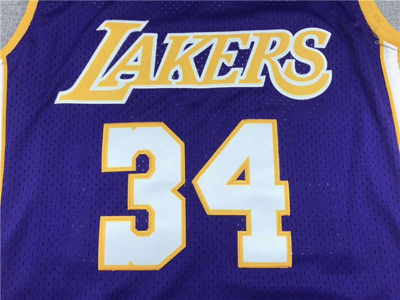 Men's NBA Los Angeles Lakers #34 Shaquille O’Neal Mitchell & Ness 1999-00 Swingman Away Jersey