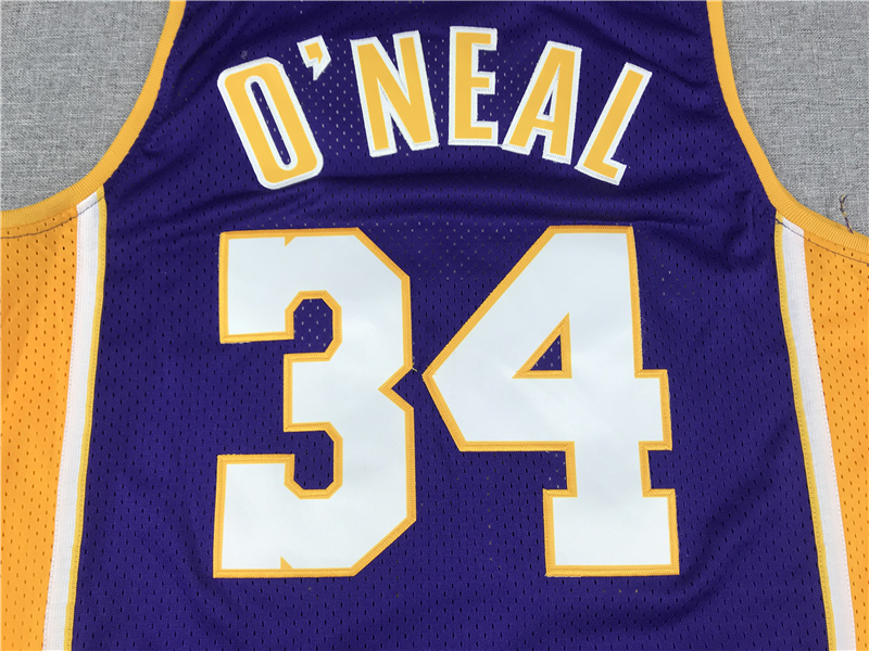 Men's NBA Los Angeles Lakers #34 Shaquille O’Neal Mitchell & Ness 1999-00 Swingman Away Jersey