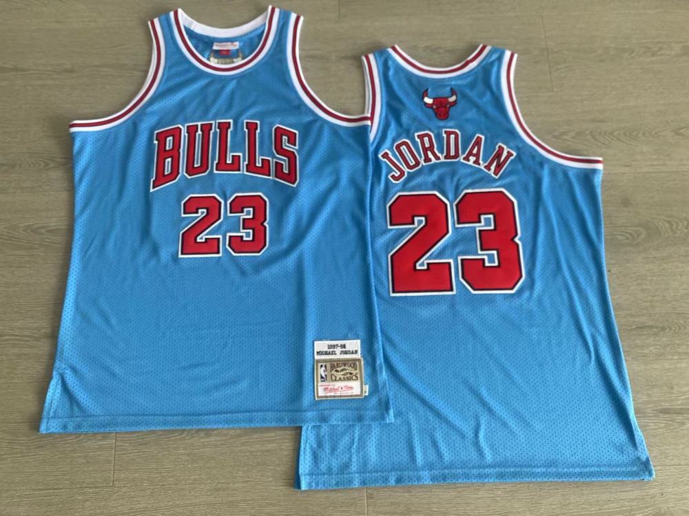 NBA Chicago Bulls #23 Michael Jordan Men's M&N Azul Celeste Embroidery Jersey