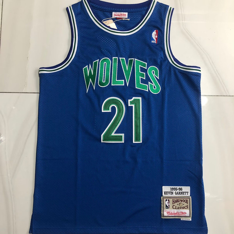 NBA Minnesota Timberwolves #21 Kevin Garnett Men's M&N 1995-96 Classic Embroidery Blue Jersey