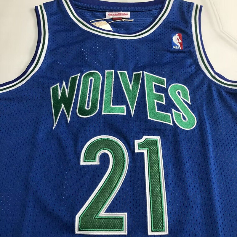 NBA Minnesota Timberwolves #21 Kevin Garnett Men's M&N 1995-96 Classic Embroidery Blue Jersey