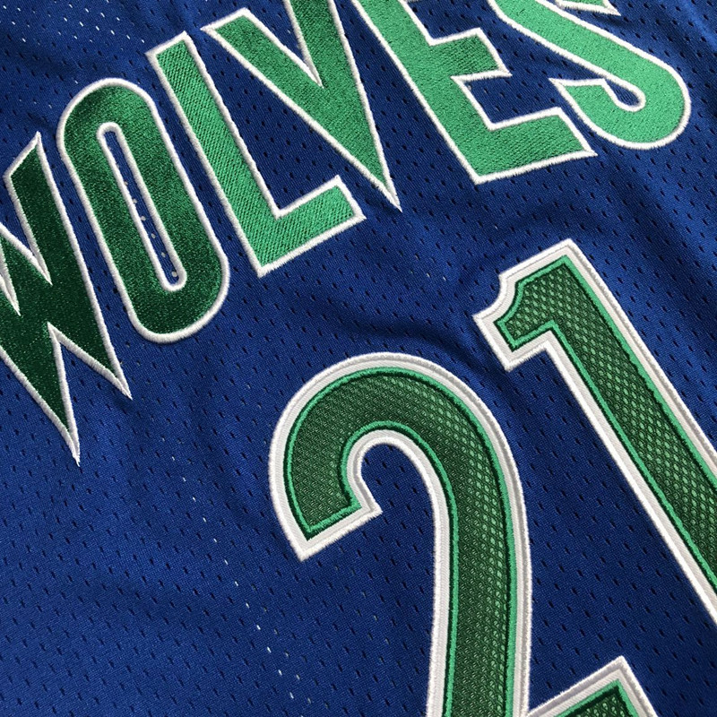 NBA Minnesota Timberwolves #21 Kevin Garnett Men's M&N 1995-96 Classic Embroidery Blue Jersey