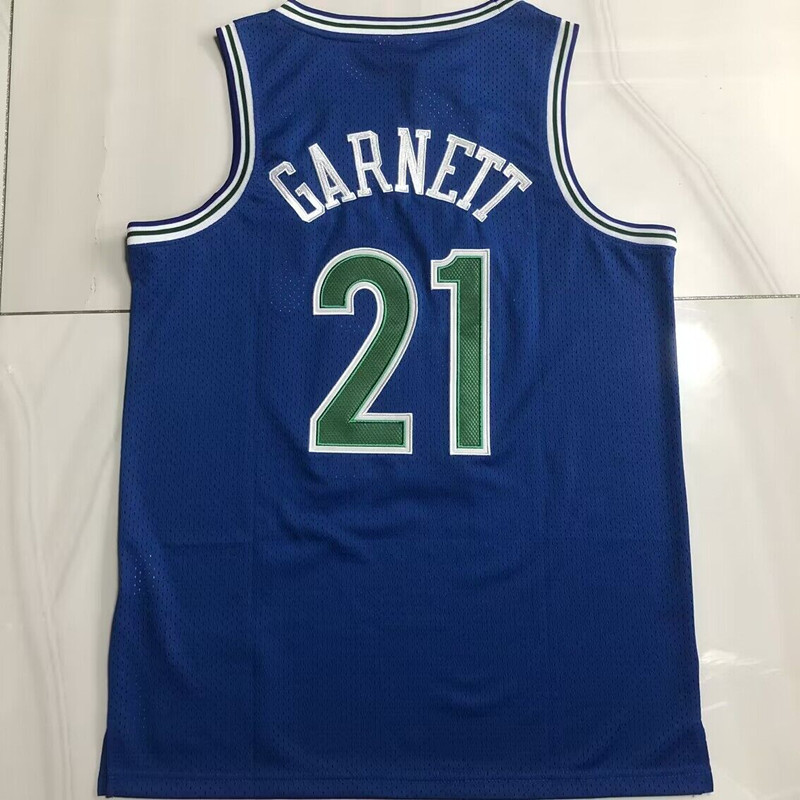 NBA Minnesota Timberwolves #21 Kevin Garnett Men's M&N 1995-96 Classic Embroidery Blue Jersey