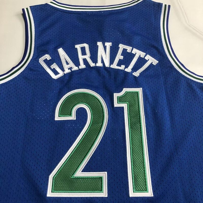 NBA Minnesota Timberwolves #21 Kevin Garnett Men's M&N 1995-96 Classic Embroidery Blue Jersey