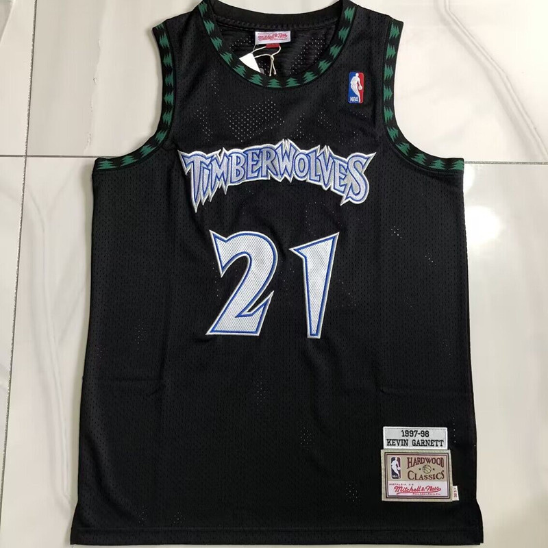 NBA Minnesota Timberwolves #21 Kevin Garnett Men's M&N 1997-98 Classic Embroidery Black Jersey