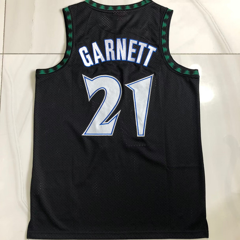 NBA Minnesota Timberwolves #21 Kevin Garnett Men's M&N 1997-98 Classic Embroidery Black Jersey