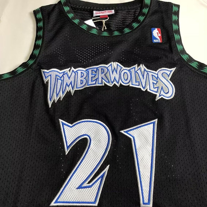 NBA Minnesota Timberwolves #21 Kevin Garnett Men's M&N 1997-98 Classic Embroidery Black Jersey