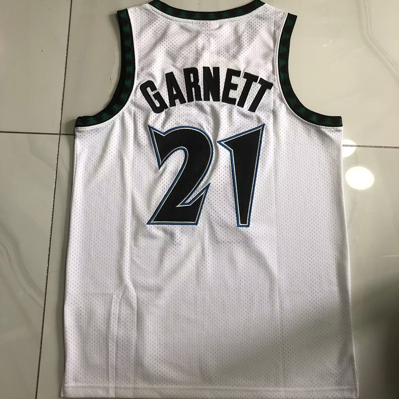 NBA Minnesota Timberwolves #21 Kevin Garnett Men's M&N 1997-98 Classic Embroidery White Jersey