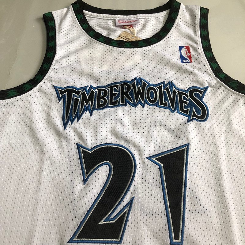 NBA Minnesota Timberwolves #21 Kevin Garnett Men's M&N 1997-98 Classic Embroidery White Jersey