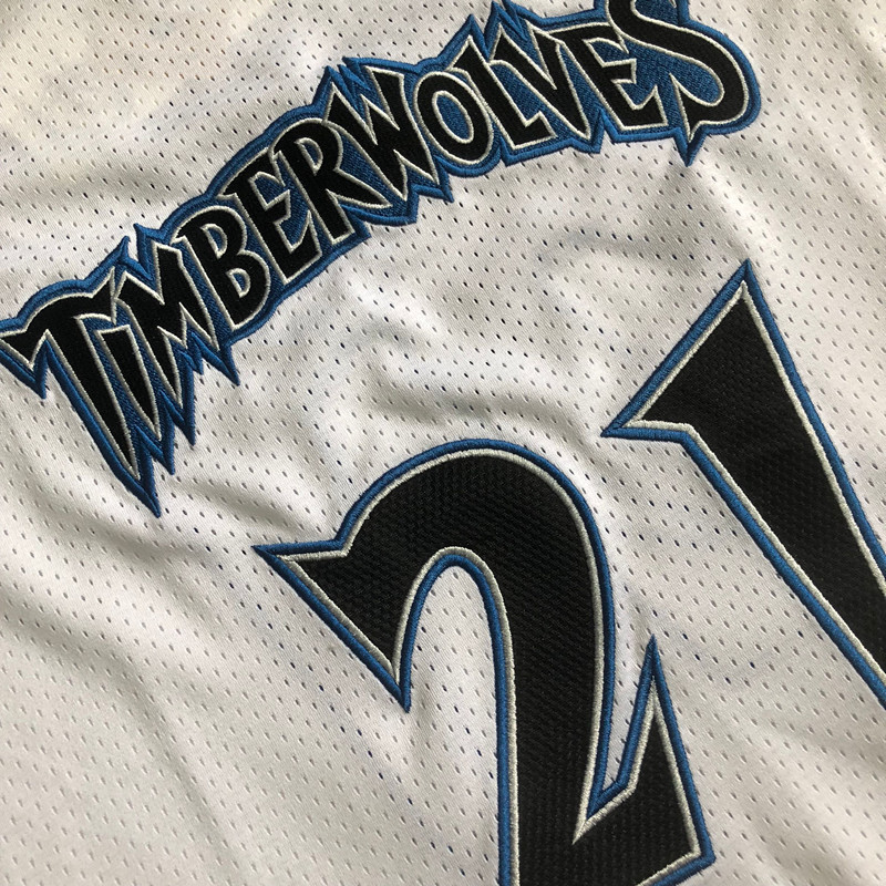 NBA Minnesota Timberwolves #21 Kevin Garnett Men's M&N 1997-98 Classic Embroidery White Jersey