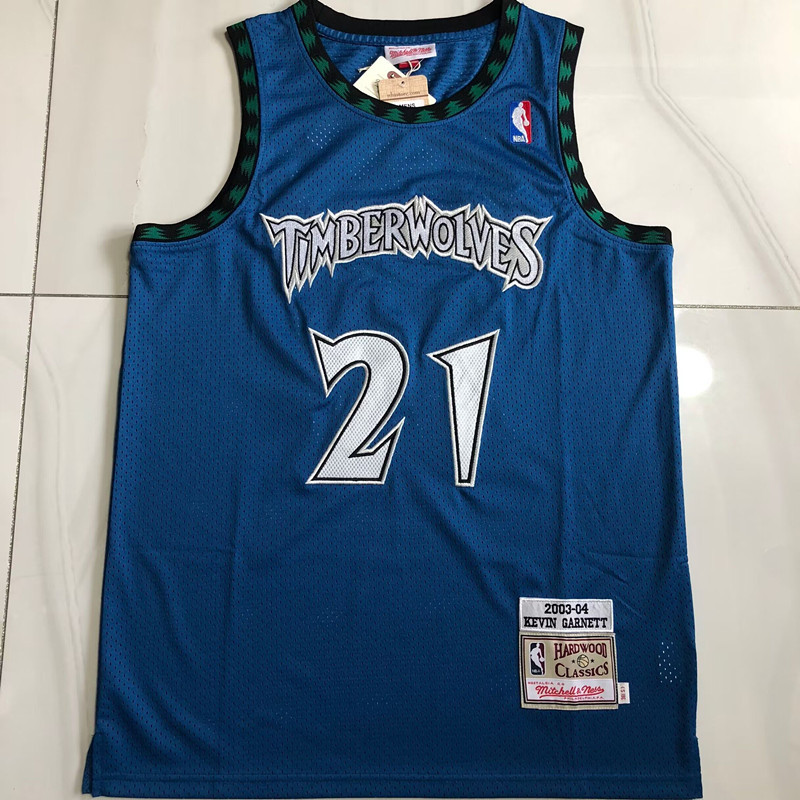 NBA Minnesota Timberwolves #21 Kevin Garnett Men's M&N 2003-04 Classic Embroidery Blue Jersey