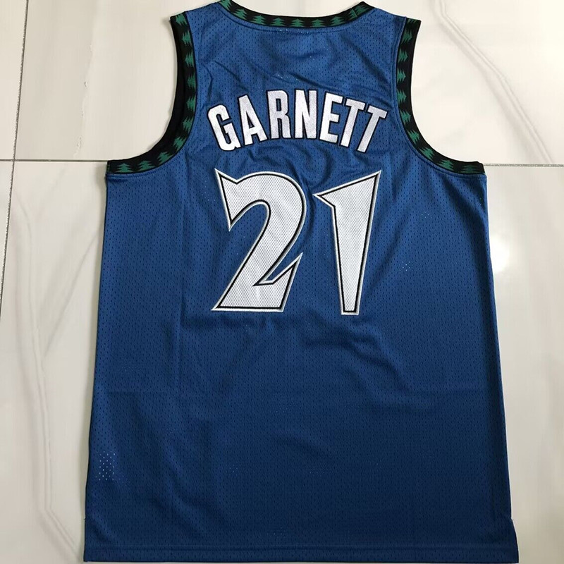 NBA Minnesota Timberwolves #21 Kevin Garnett Men's M&N 2003-04 Classic Embroidery Blue Jersey