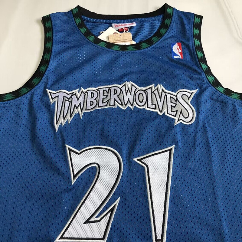 NBA Minnesota Timberwolves #21 Kevin Garnett Men's M&N 2003-04 Classic Embroidery Blue Jersey