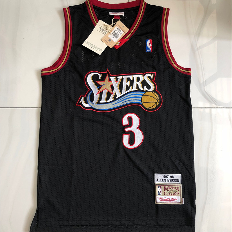 NBA Philadelphia 76ers #3 Allen Iverson Men's M&N Classic Black Embroidery Jersey