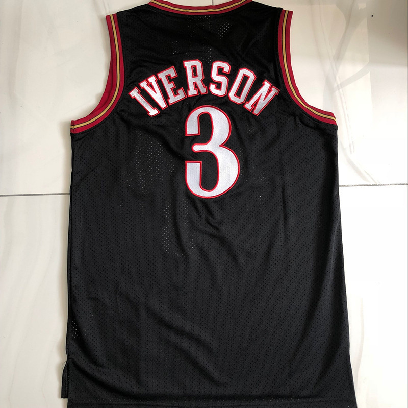 NBA Philadelphia 76ers #3 Allen Iverson Men's M&N Classic Black Embroidery Jersey