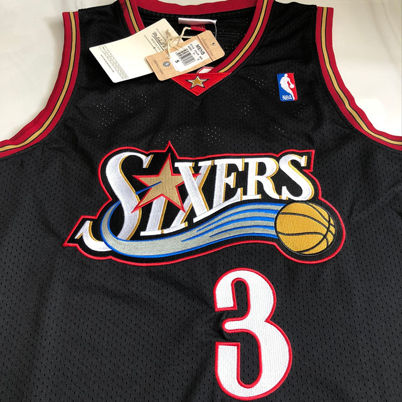 NBA Philadelphia 76ers #3 Allen Iverson Men's M&N Classic Black Embroidery Jersey