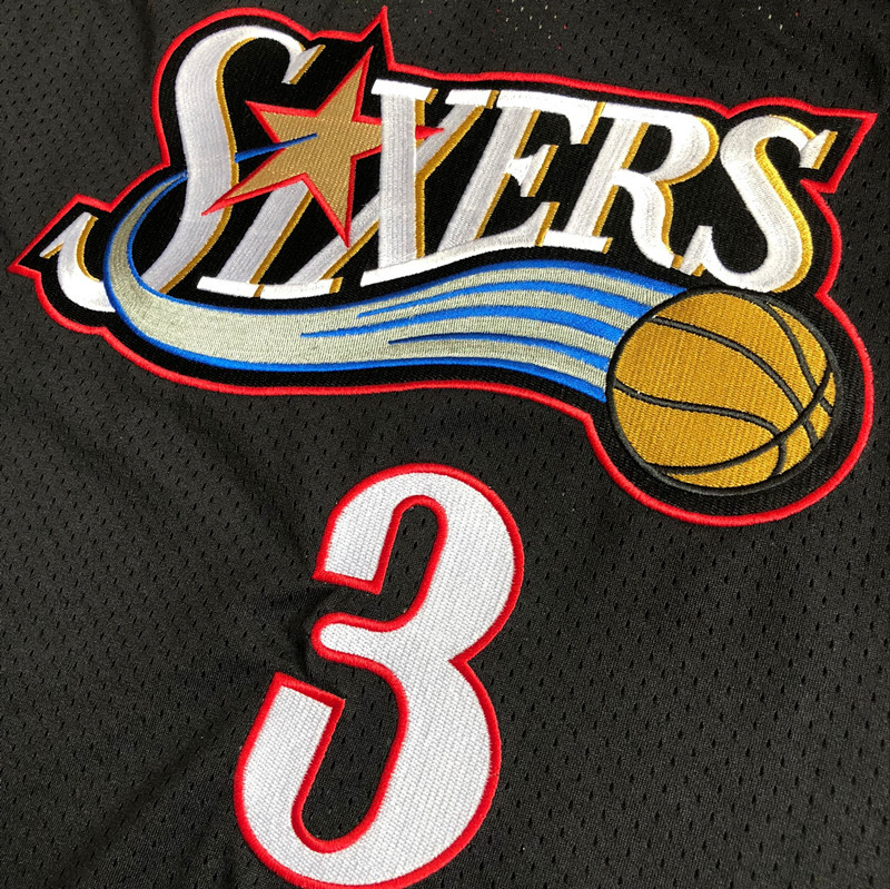 NBA Philadelphia 76ers #3 Allen Iverson Men's M&N Classic Black Embroidery Jersey