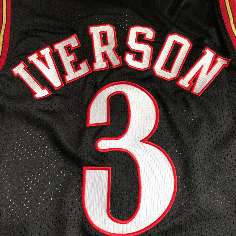 NBA Philadelphia 76ers #3 Allen Iverson Men's M&N Classic Black Embroidery Jersey
