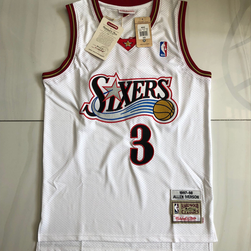 NBA Philadelphia 76ers #3 Allen Iverson Men's M&N Classic White Embroidery Jersey