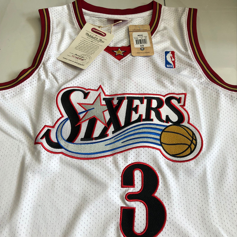 NBA Philadelphia 76ers #3 Allen Iverson Men's M&N Classic White Embroidery Jersey