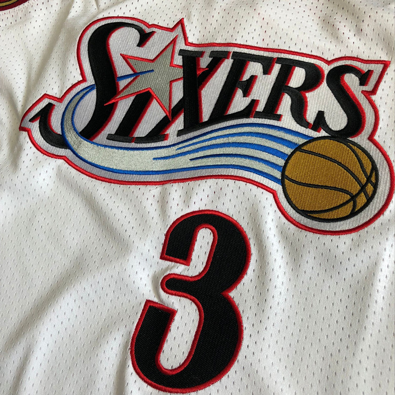 NBA Philadelphia 76ers #3 Allen Iverson Men's M&N Classic White Embroidery Jersey