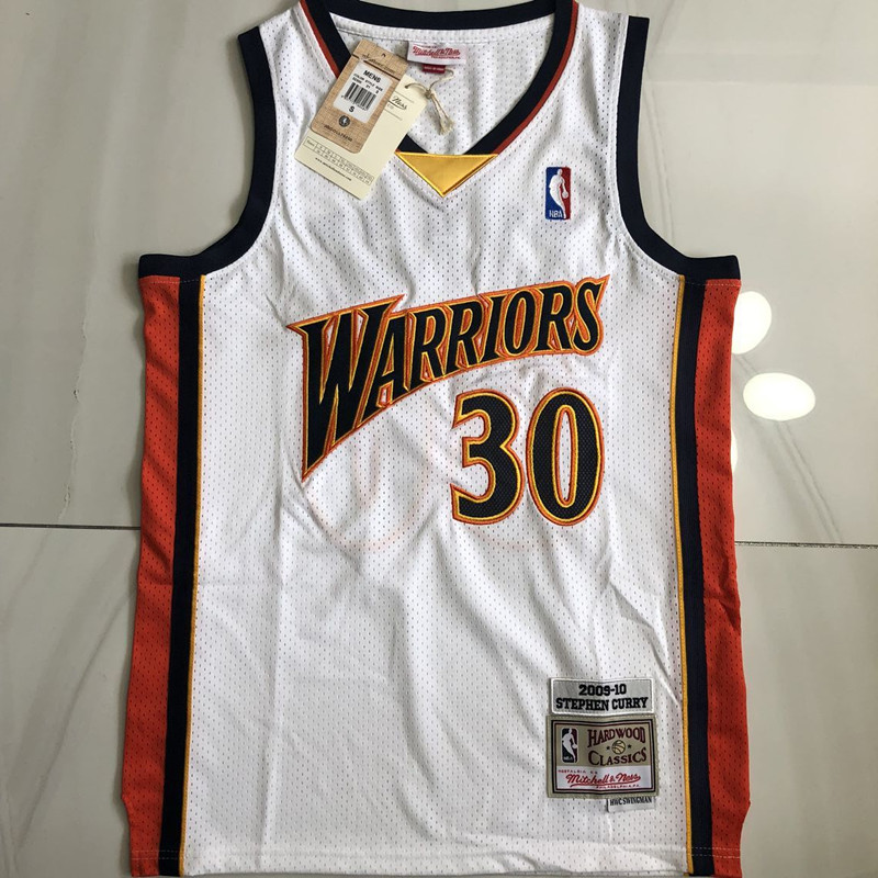 NBA Golden State Warriors #30 Stephen Curry Men's M&N Retro White Embroidery Jersey