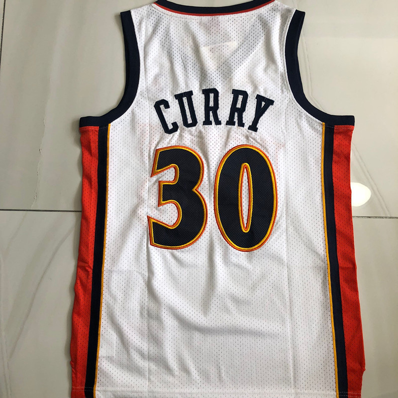 NBA Golden State Warriors #30 Stephen Curry Men's M&N Retro White Embroidery Jersey