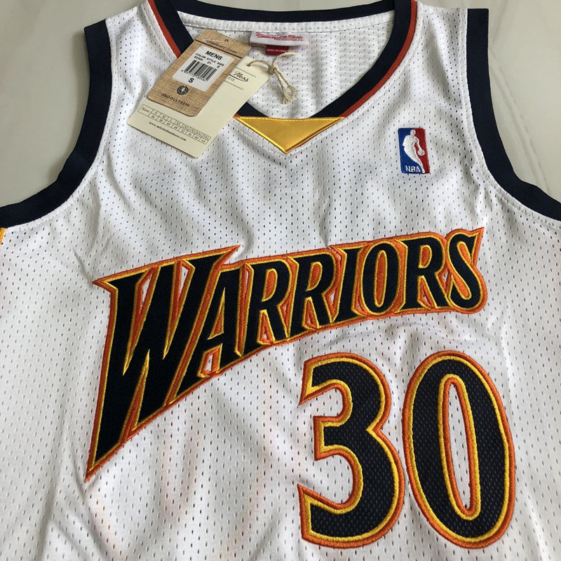 NBA Golden State Warriors #30 Stephen Curry Men's M&N Retro White Embroidery Jersey