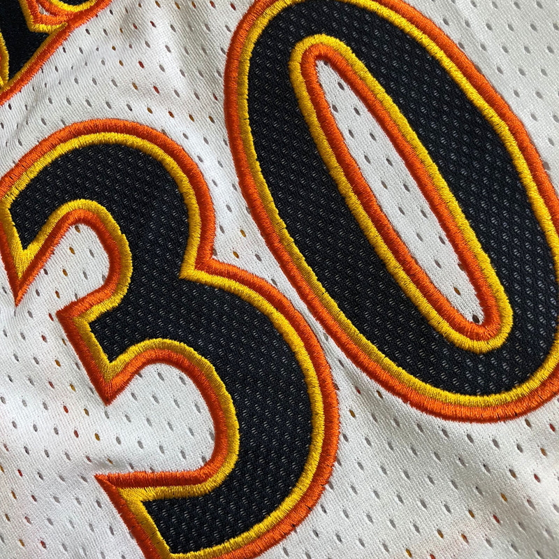 NBA Golden State Warriors #30 Stephen Curry Men's M&N Retro White Embroidery Jersey